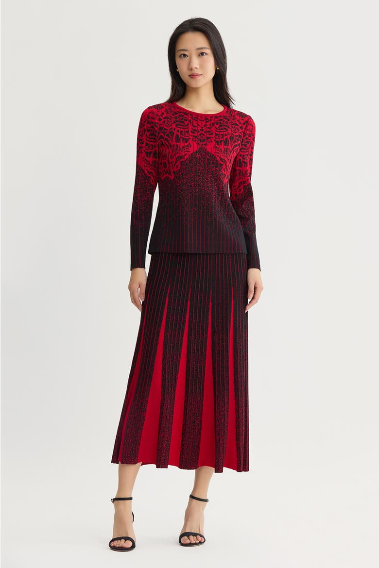 Jacquard Soft Faux Ribbed Knit Top, Alternate, color, Holiday/Black