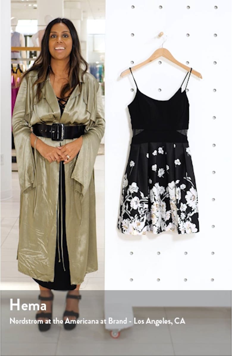 Xscape Mesh Inset Print Pleated Party Dress, sales video thumbnail