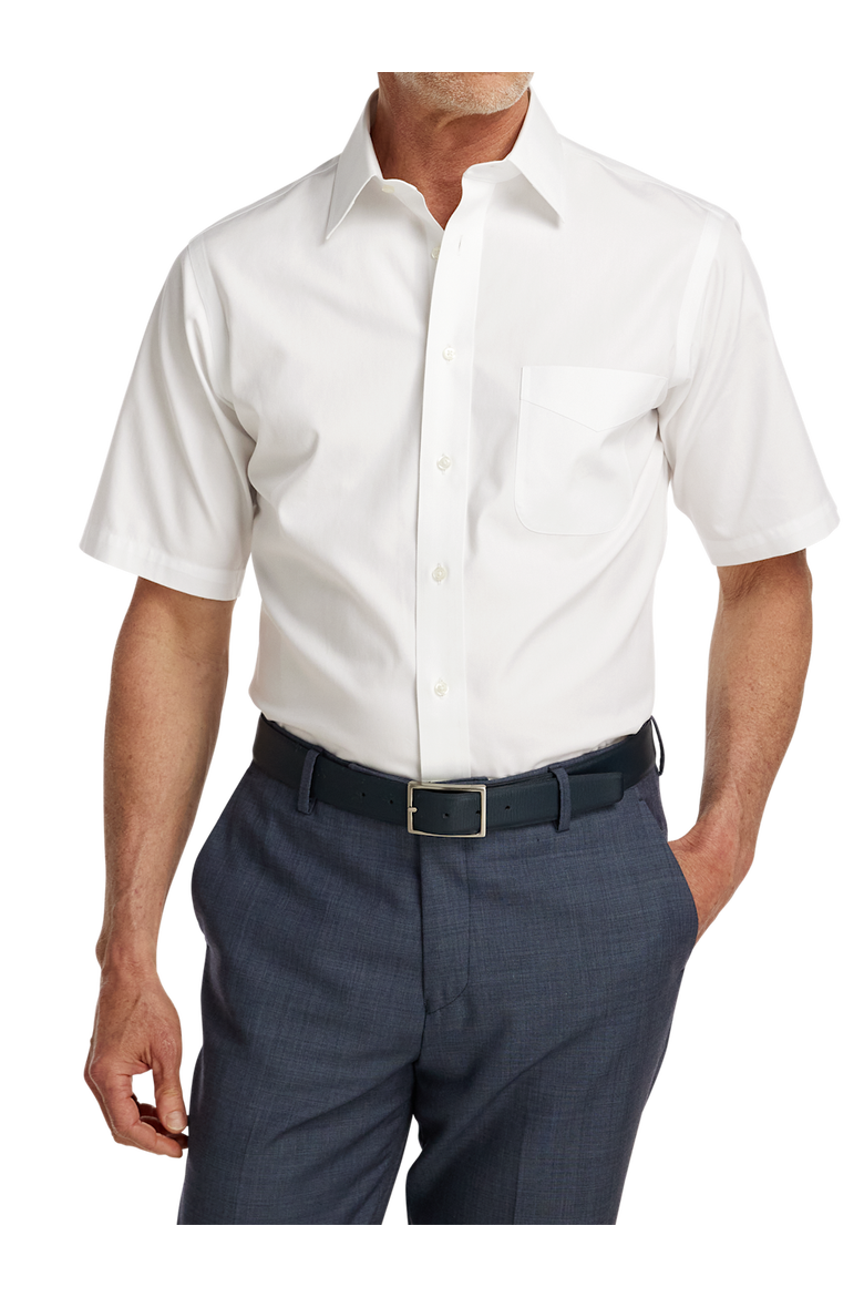 Non-iron Cotton Pinpoint Solid Point Collar Short Sleeve Dress Shirt, Alternate, color, White