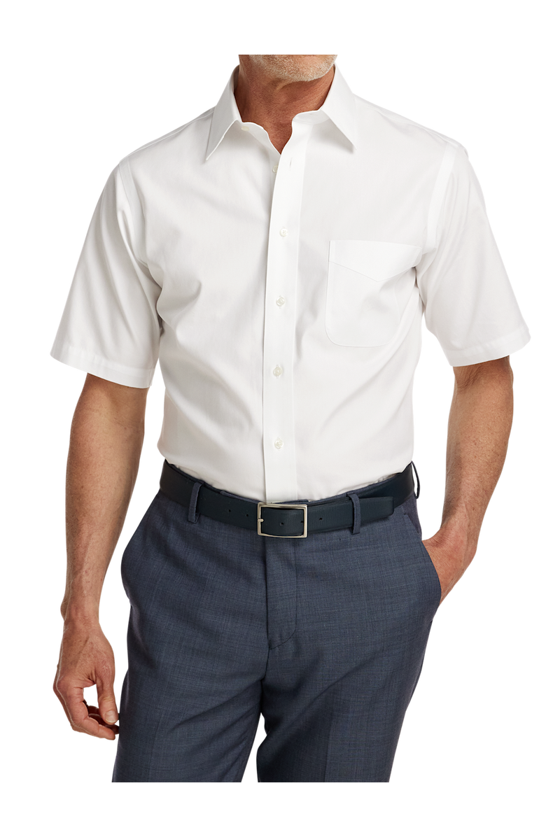 Paul Fredrick Non-iron Cotton Pinpoint Solid Point Collar Short Sleeve Dress Shirt, Alternate, color, White