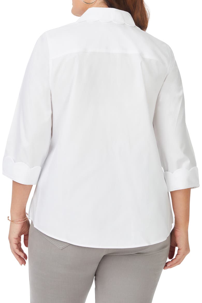Gwen Three-Quarter Sleeve Cotton Button-Up Shirt, Alternate, color, WHITE