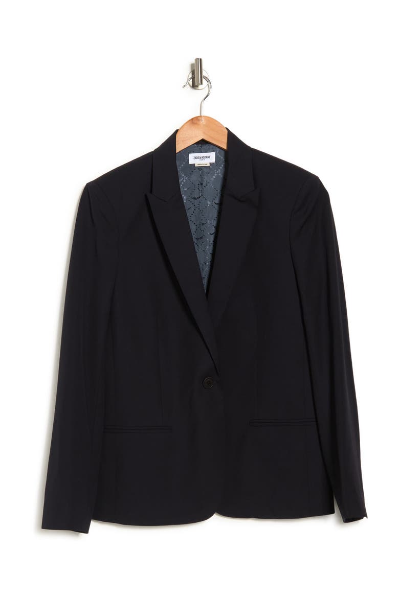 Vedy Strass Love Wool Blazer, Alternate, color, NAVY