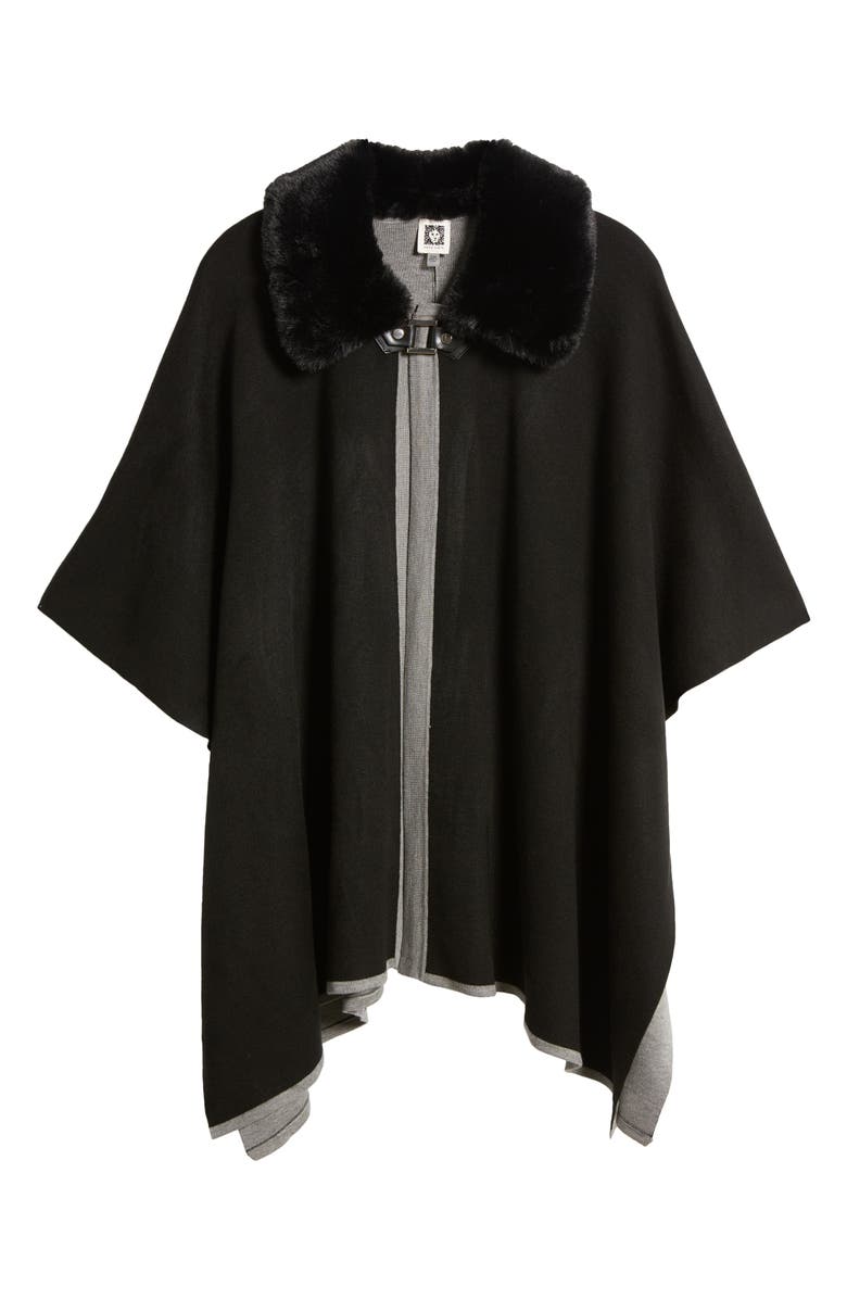 Anne Klein Faux Fur Collar Poncho, Alternate, color, 