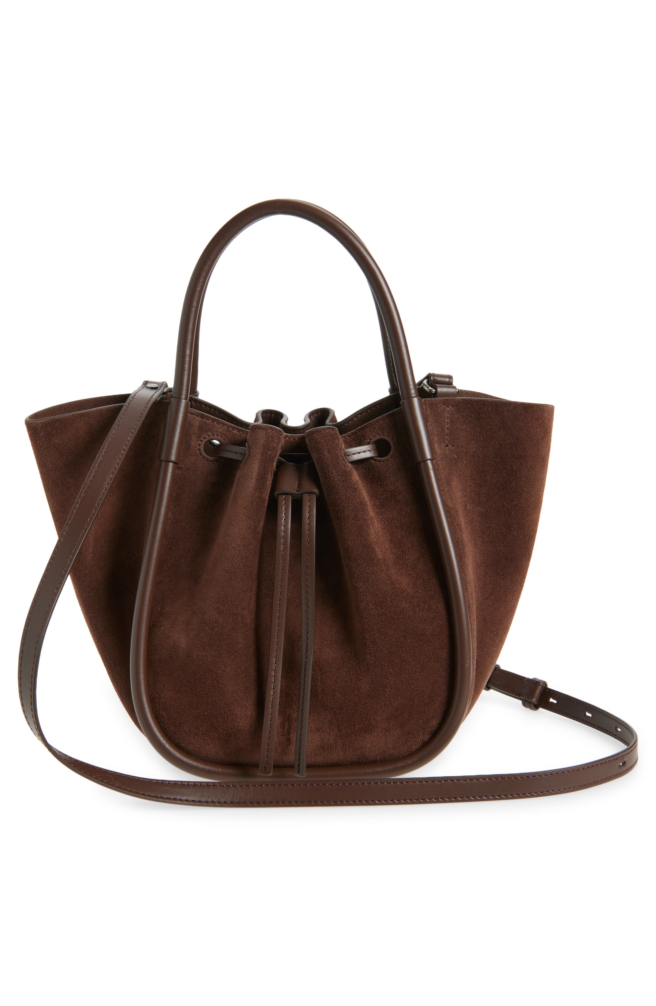 Proenza Schouler Small Ruched Suede Tote, Alternate, color, Chocolate