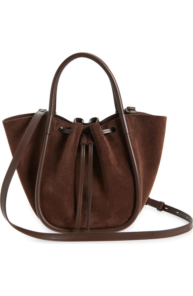 Proenza Schouler Small Ruched Suede Tote, Alternate, color, Chocolate