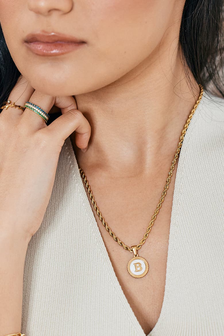 Mother of Pearl Disc Letter with Rope Chain Necklace, Alternate, color, Letter A