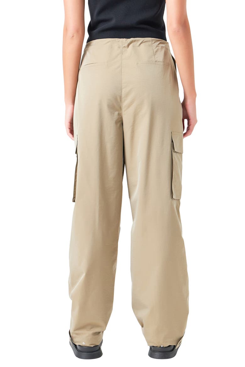 Pleated Low Rise Parachute Cargo Pants, Alternate, color, KHAKI