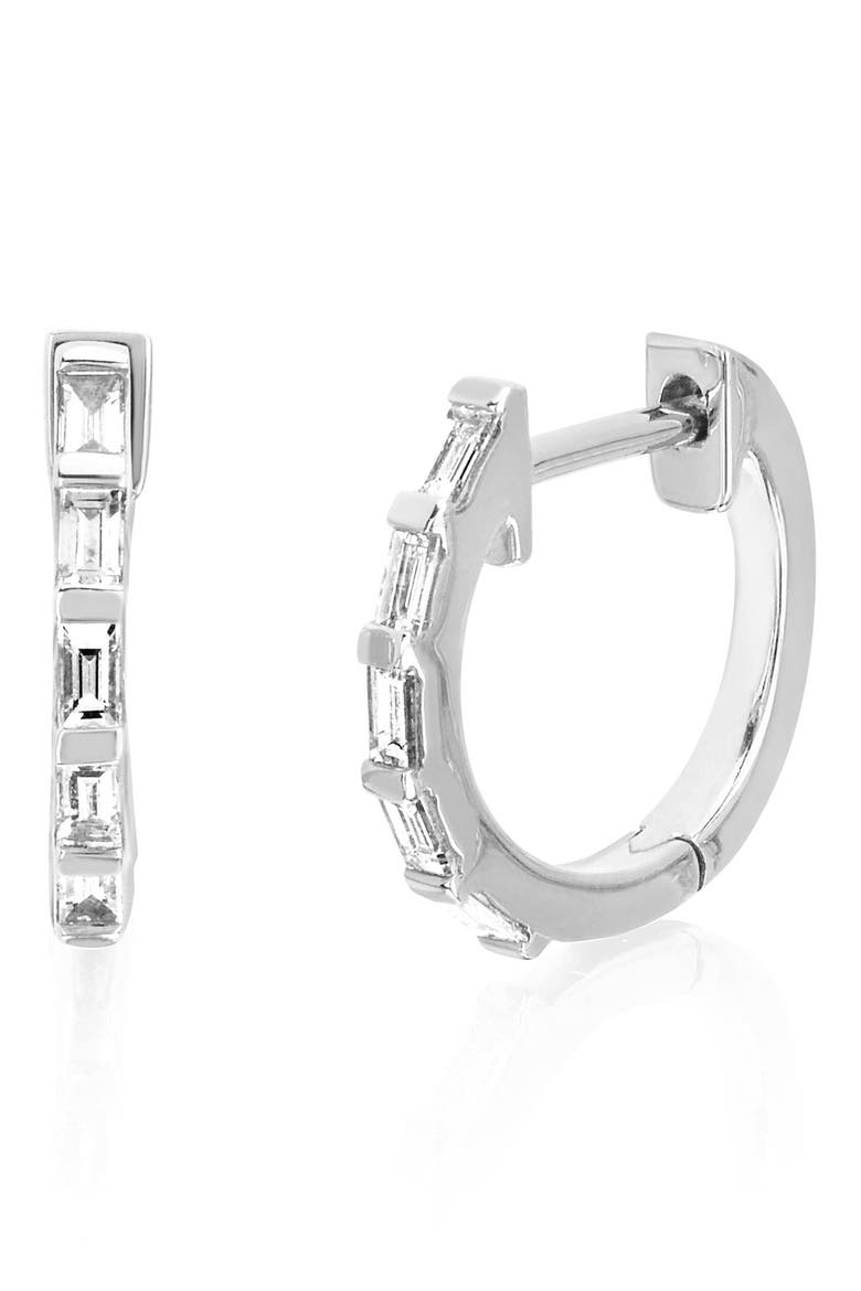 Baguette Diamond Huggie Hoop Earrings, Main, color, 14K WHITE GOLD