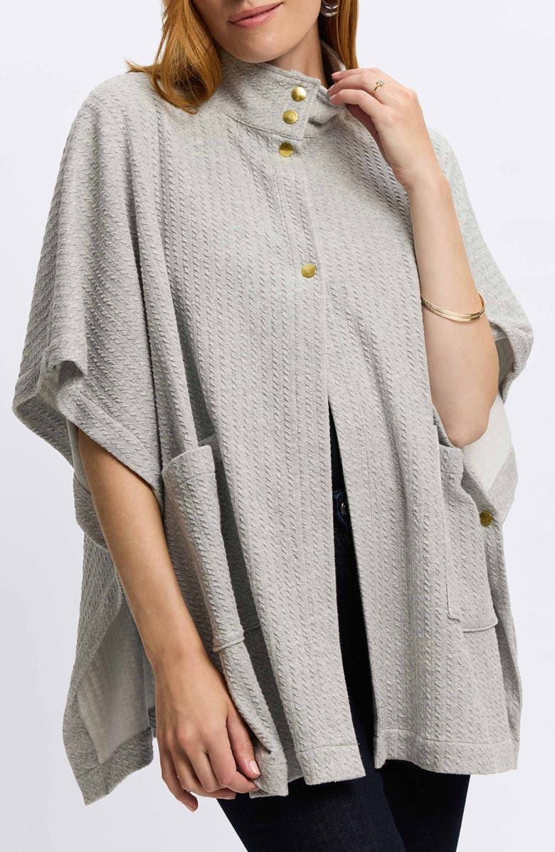 Foxcroft Aspyn Cable Stitch Snap Front Knit Cape, Alternate, color, Charcoal Heather