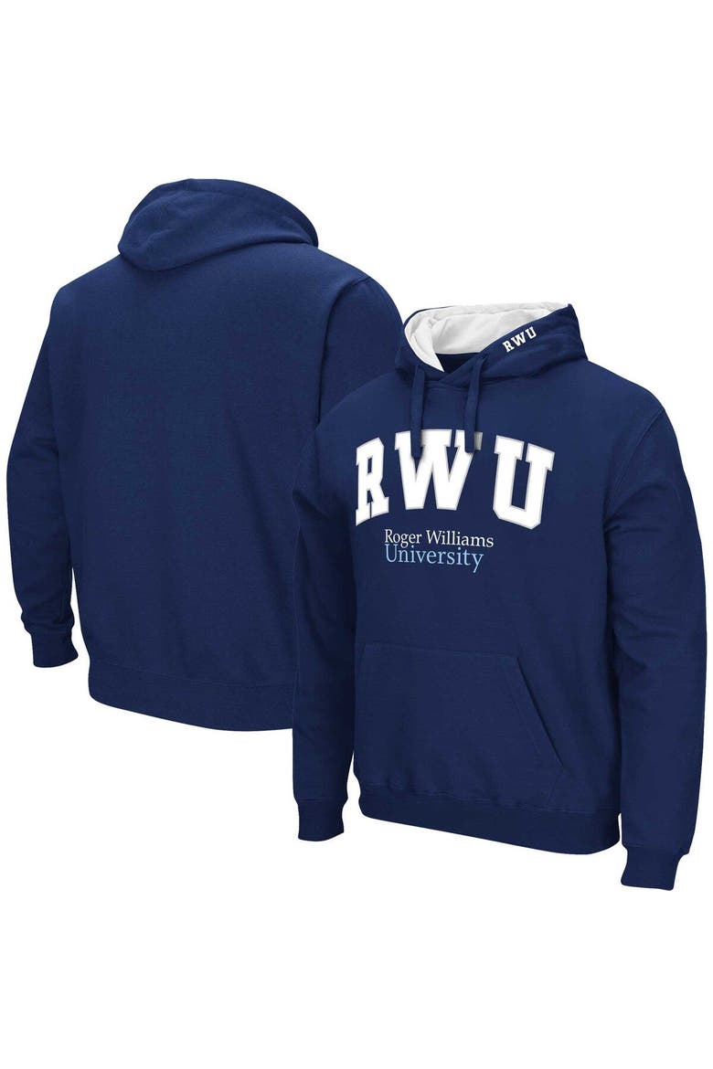 Men's Colosseum Navy RWU Hawks Arch & Logo 3.0 Pullover Hoodie, Main, color, Navy