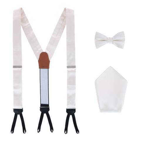 Sutton Solid Color Silk Brace Bow Tie & Pocket Square Combo