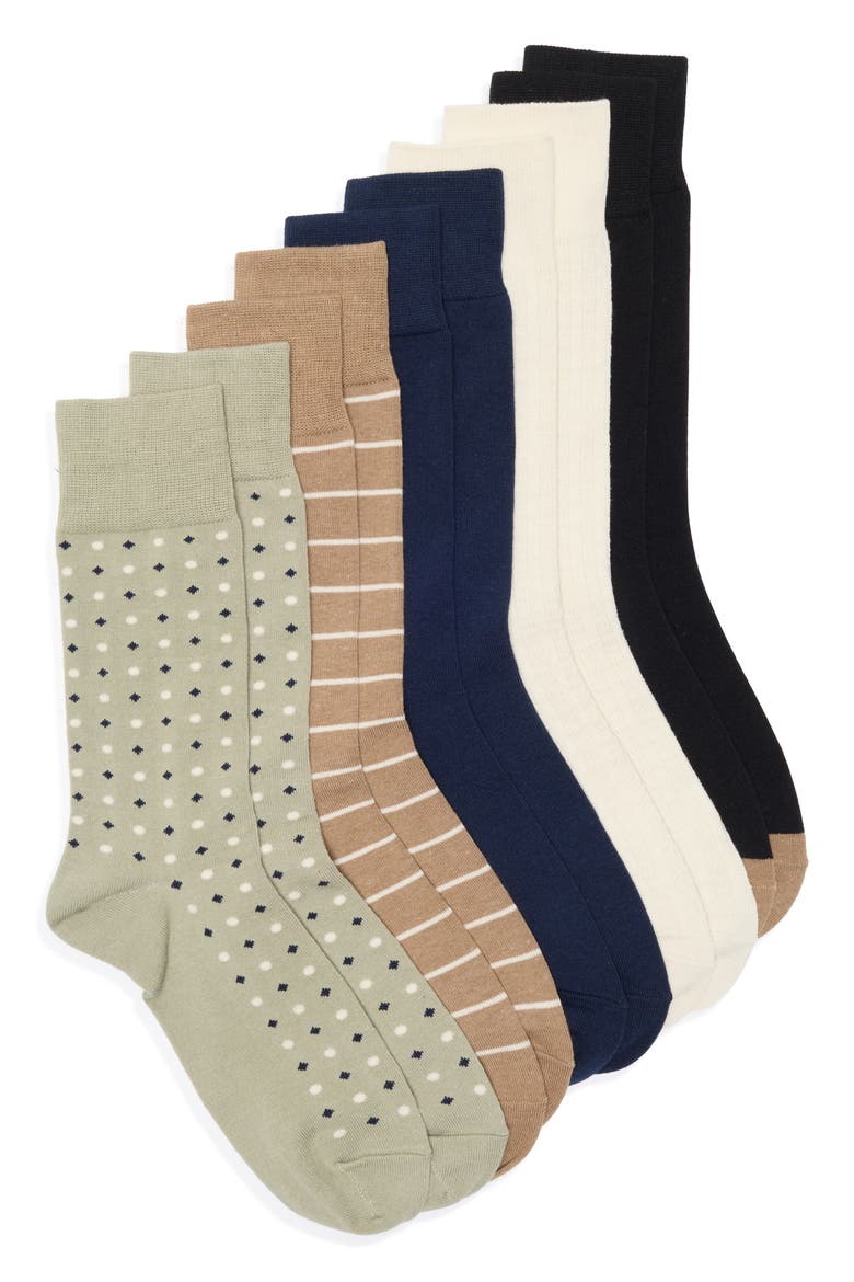 5-Pack Assorted Dress Socks, Main, color, GREEN TAN MULTI DOT