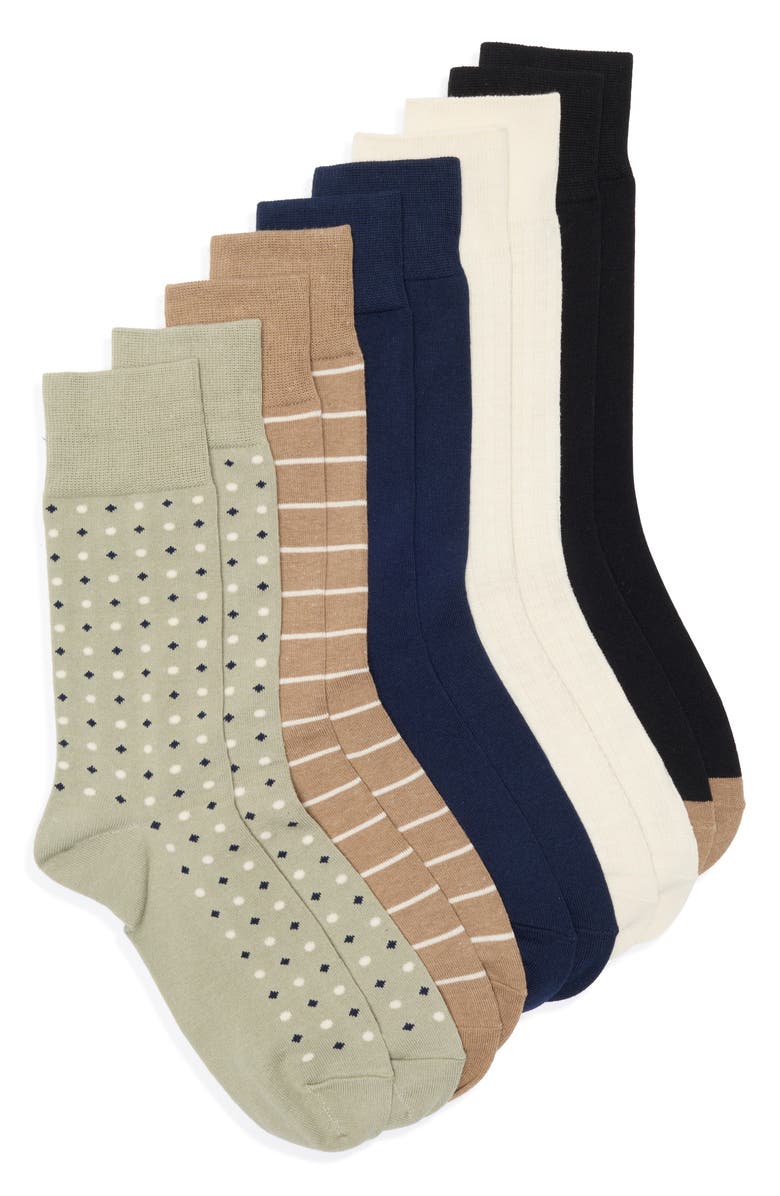 NORDSTROM RACK 5-Pack Assorted Dress Socks, Main, color, Green Tan Multi Dot