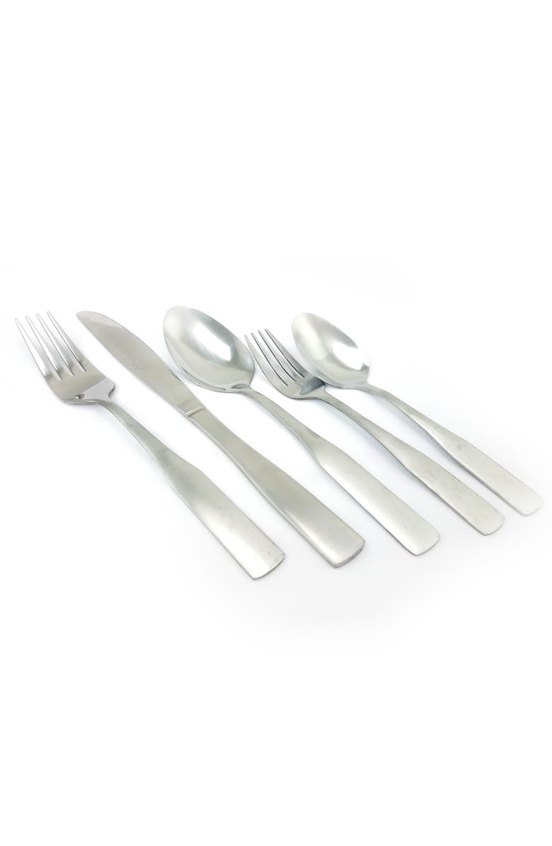 Gibson Home Abbeville 61 Piece Stainless Steel Flatware Set with Wire Caddy, Alternate, color, Metallic Silver