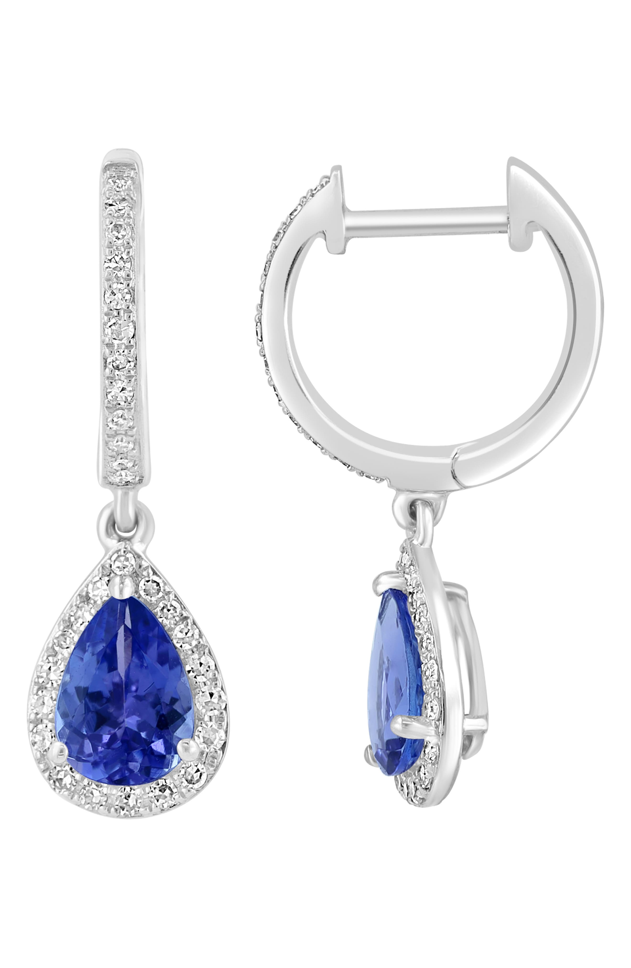 Sterling Silver Tanzanite & Diamond Drop Earrings