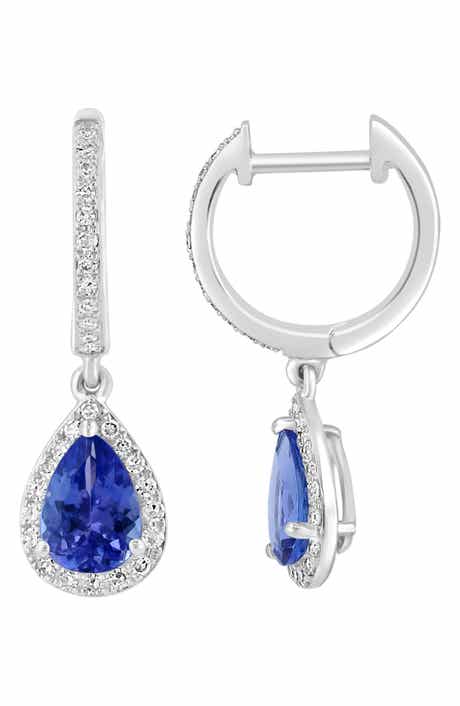 Sterling Silver Tanzanite & Diamond Drop Earrings