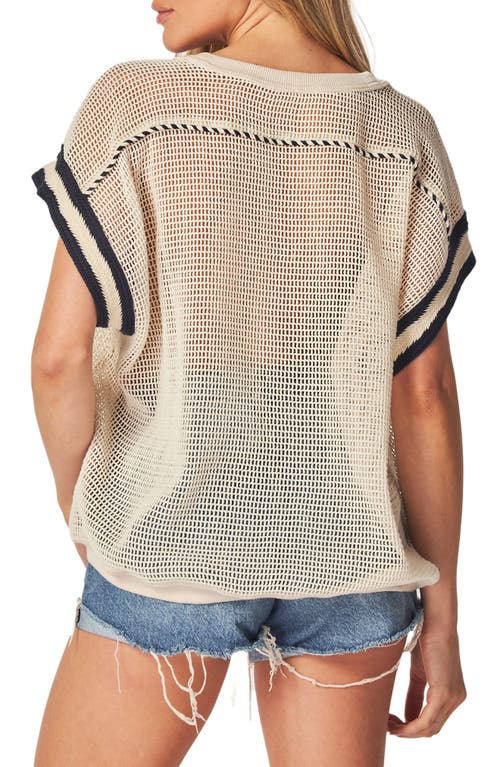 Bluegrey Nautical Stripe Short Sleeve Mesh Top In Gray