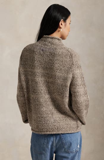 Intarsia Flag Mock Neck Wool Blend Sweater
