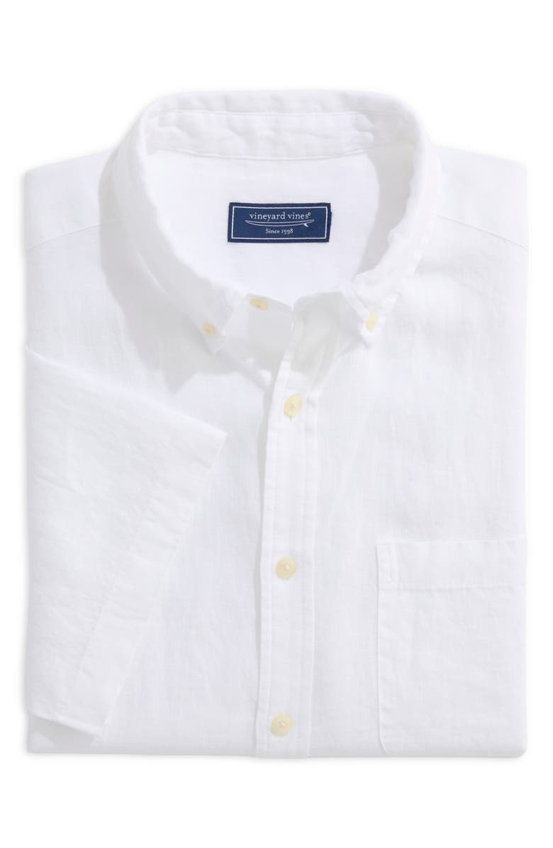 vineyard vines Surfside Solid Short Sleeve Linen Button-Down Shirt, Alternate, color, Linen White Cap