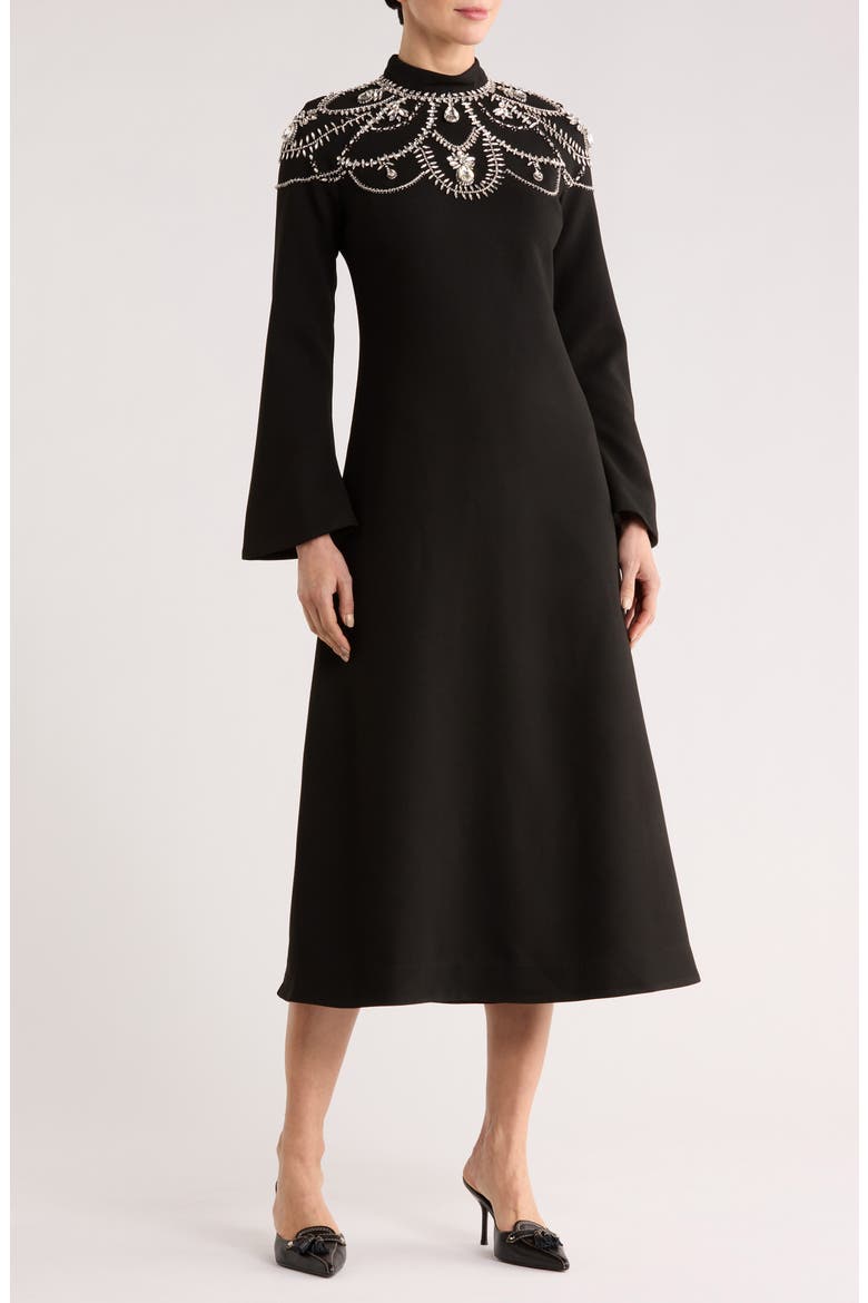 Odetta Bell Sleeve Midi Dress, Main, color, BLACK