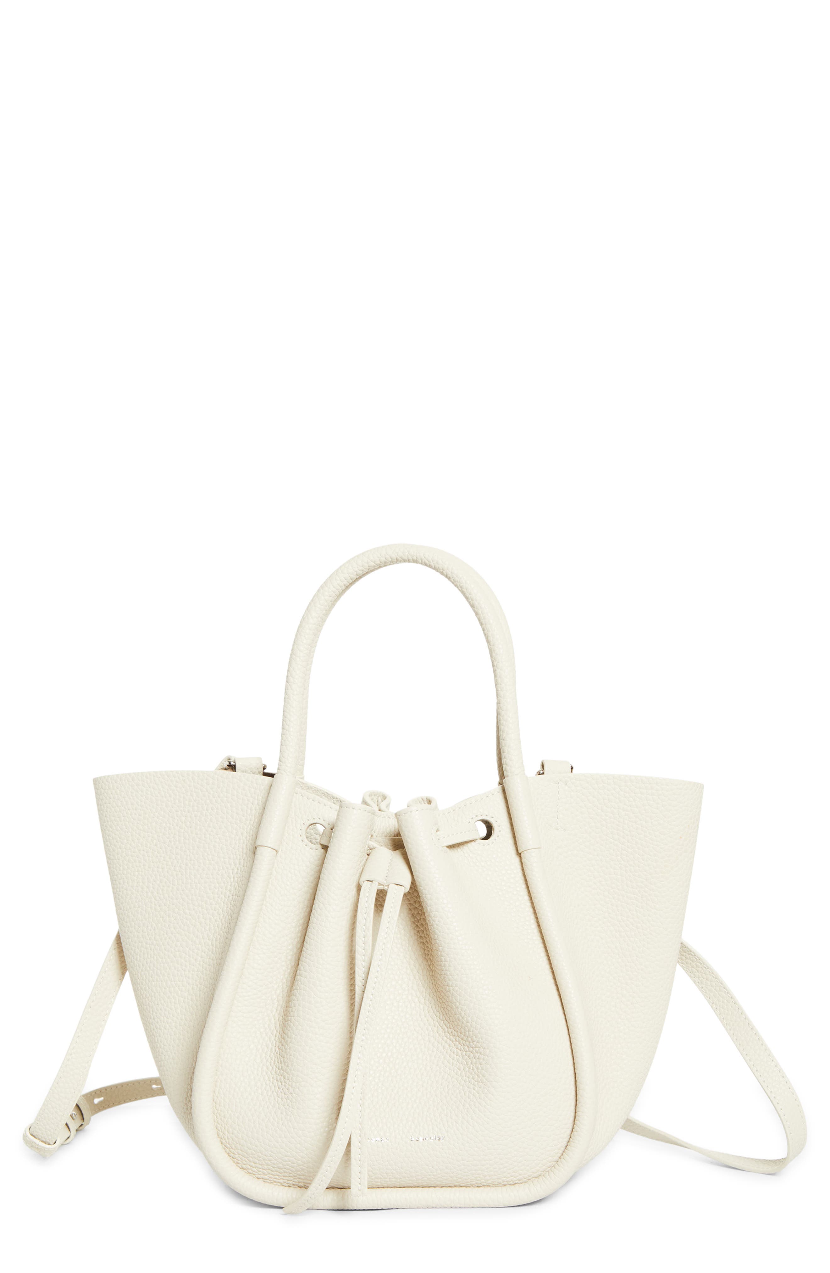 Proenza Schouler Small Ruched Leather Tote, Main, color, Ecru
