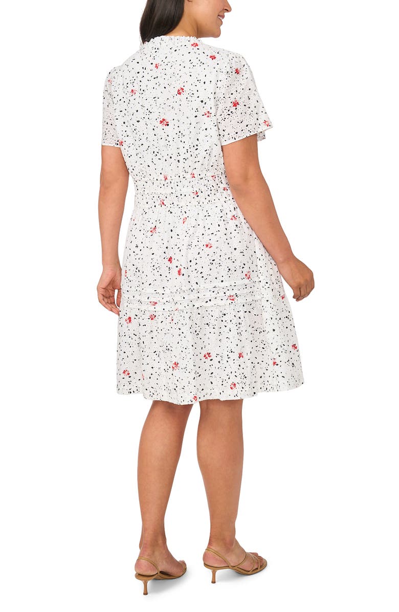 CeCe Floral Print Shirred Cotton Dress, Alternate, color, Ultra White