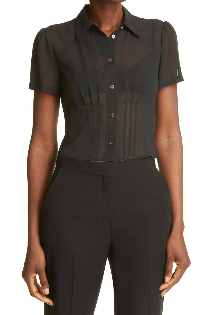 Club Monaco Short Sleeve Silk Blouse, Main, color, 