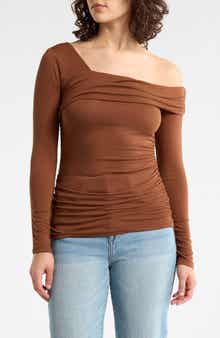 Elodie One Shoulder Long Sleeve Ruched Top