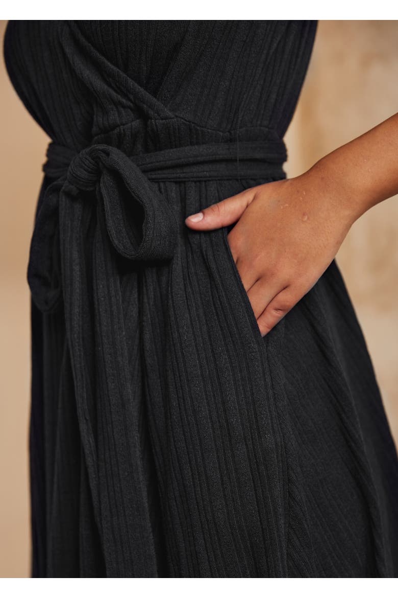 Instant Energy Sleeveless Faux Wrap Knit Dress, Alternate, color, Black Stretch Knit
