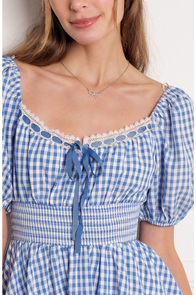 Gingham Puff Sleeve Minidress, Alternate, color, IVORY BLUE