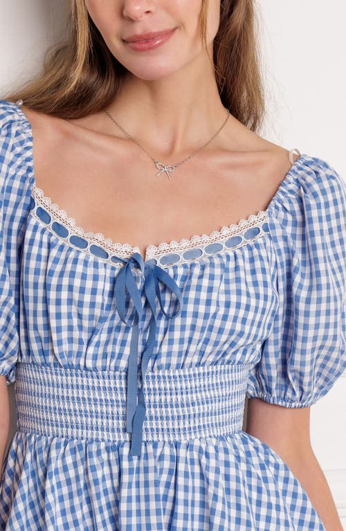 Flying Tomato Gingham Puff Sleeve Minidress In Ivory Blue