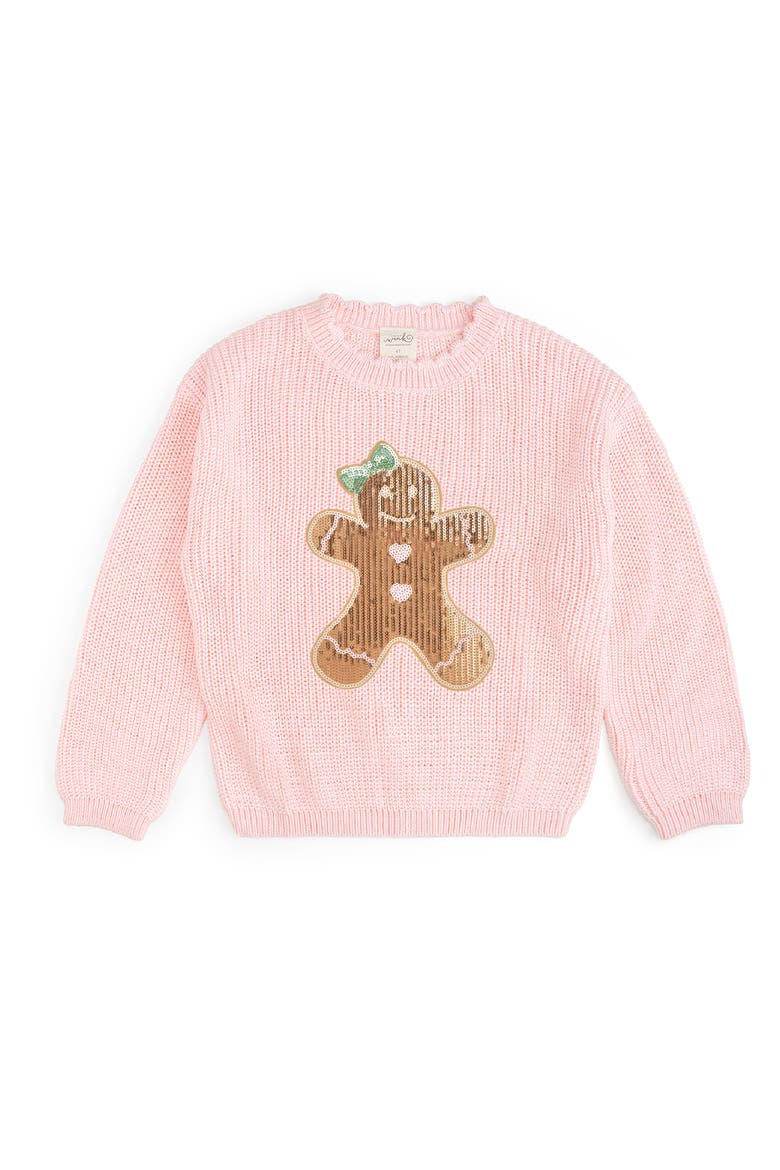Gingerbread Sequin Patch Christmas Sweater, Main, color, Ballet