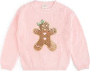 Sweet Wink Gingerbread Sequin Patch Christmas Sweater