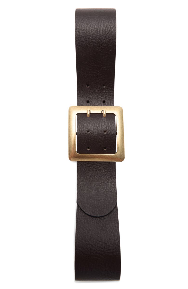 MANGO Square Buckle Leather Belt, Alternate, color,