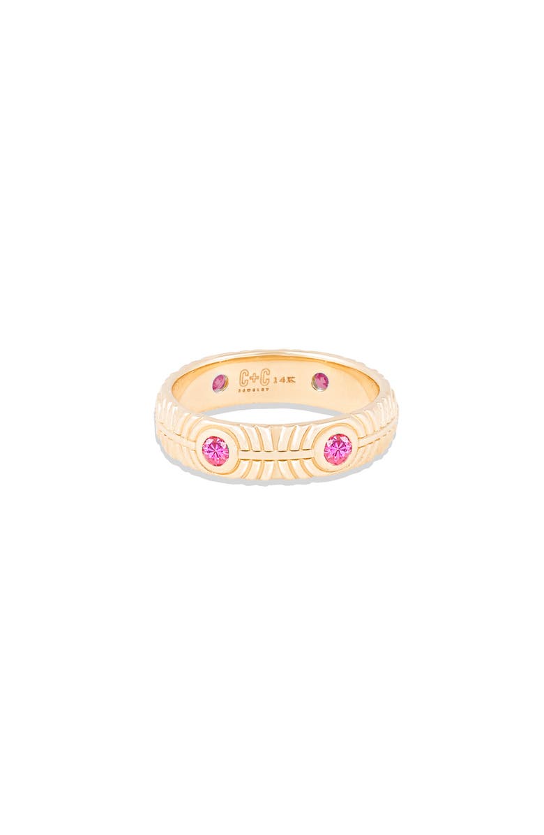 Campbell + Charlotte Revel Ribbed Stacking Band, Main, color, Pink Sapphire- Gold
