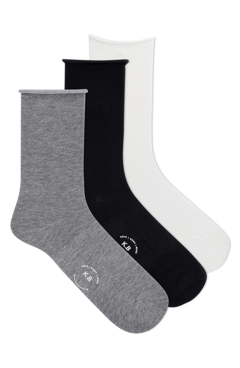 K Bell Socks Assorted 3-Pack Roll Top Crew Socks, Main, color, Black/ White/ Grey