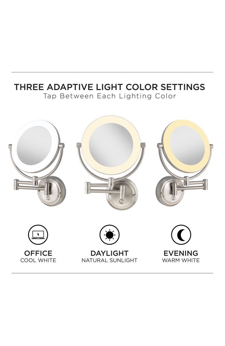 Zadro Lexington Lighted Wall Mounted Makeup Mirror with 10X/1X Magnification, Alternate, color, Satin Nickel