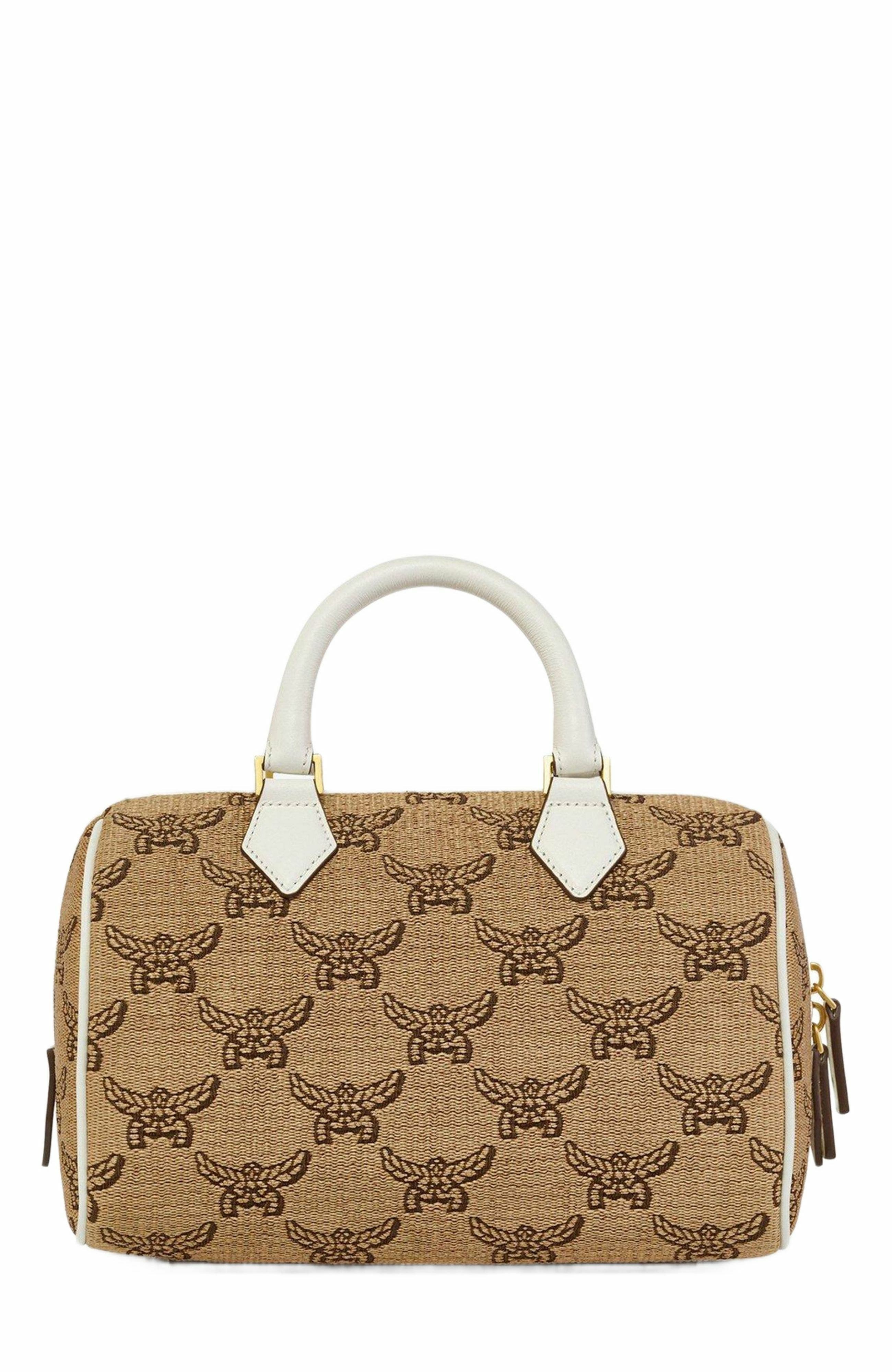 MCM Ella Boston Bag in Lauretos Raffia Jacquard, Alternate, color, 
