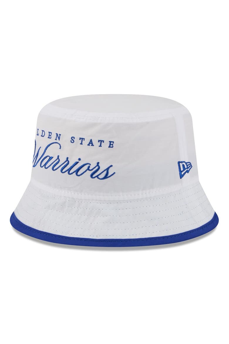 Men's New Era White/Royal Golden State Warriors 2025 NBA Draft Nylon Bucket Hat, Alternate, color, White