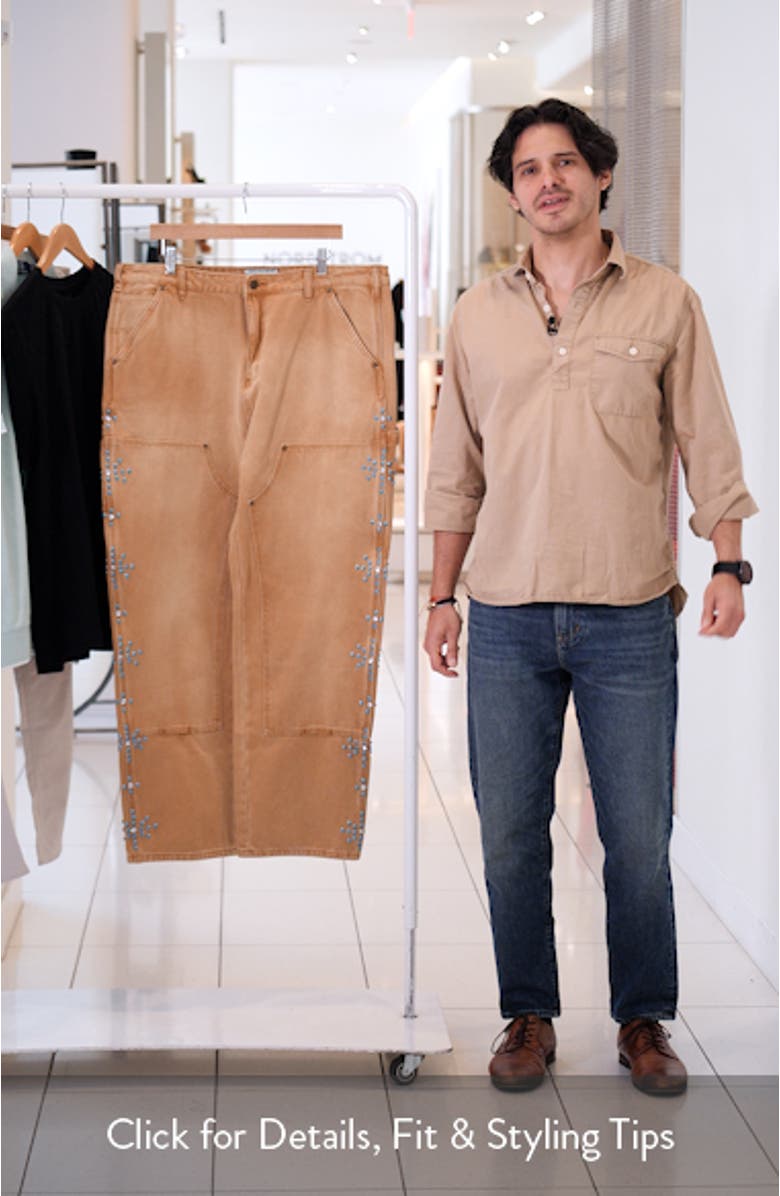 Turquoise Studded Cotton Twill Carpenter Pants, sales video thumbnail