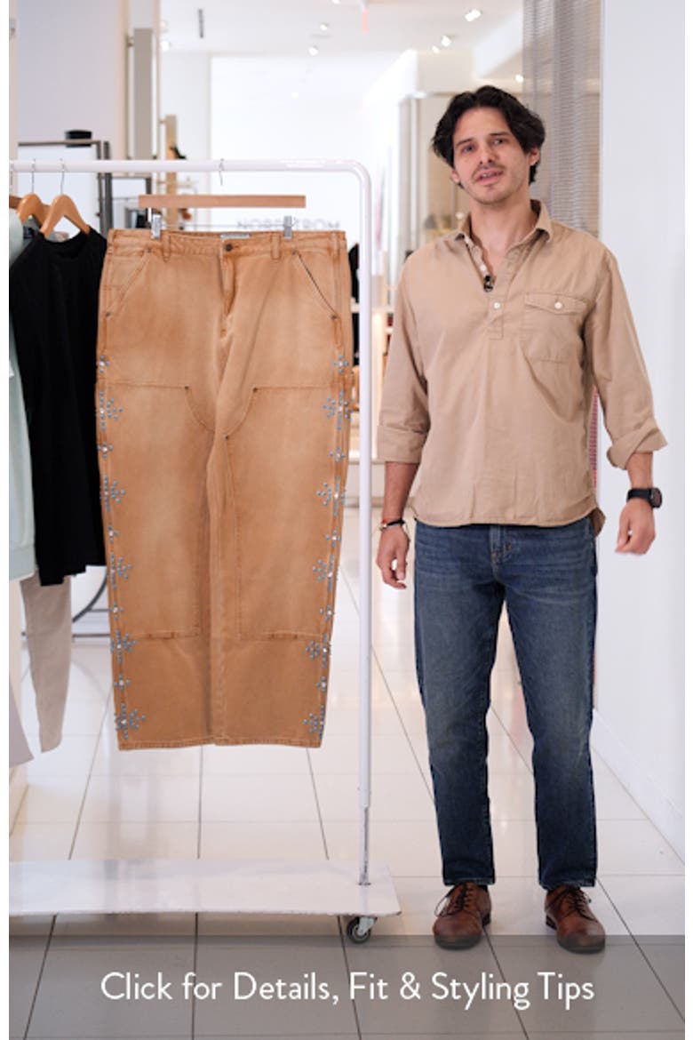 Turquoise Studded Cotton Twill Carpenter Pants video