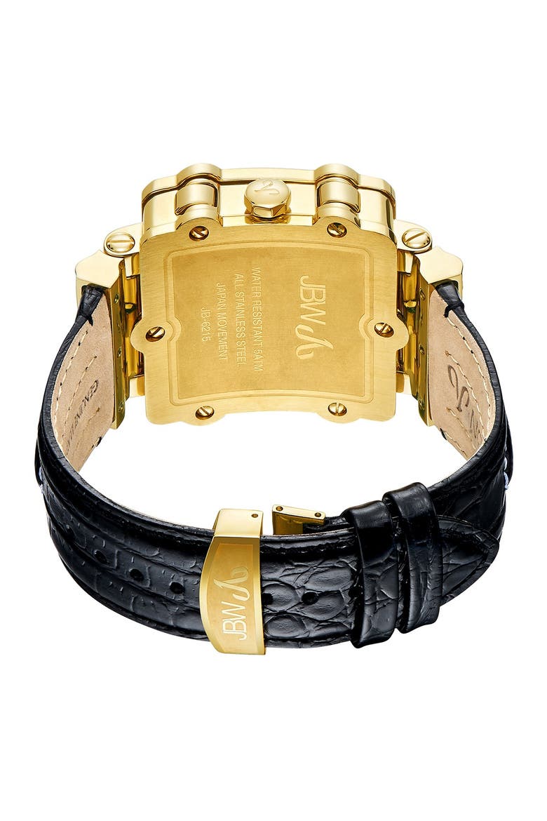 Phantom Leather Strap Diamond Chronograph Watch, 46mm, Alternate, color, GOLD