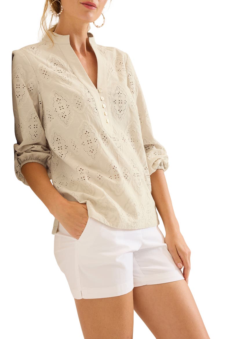 Schiffli Eyelet Top, Main, color, CAMEO