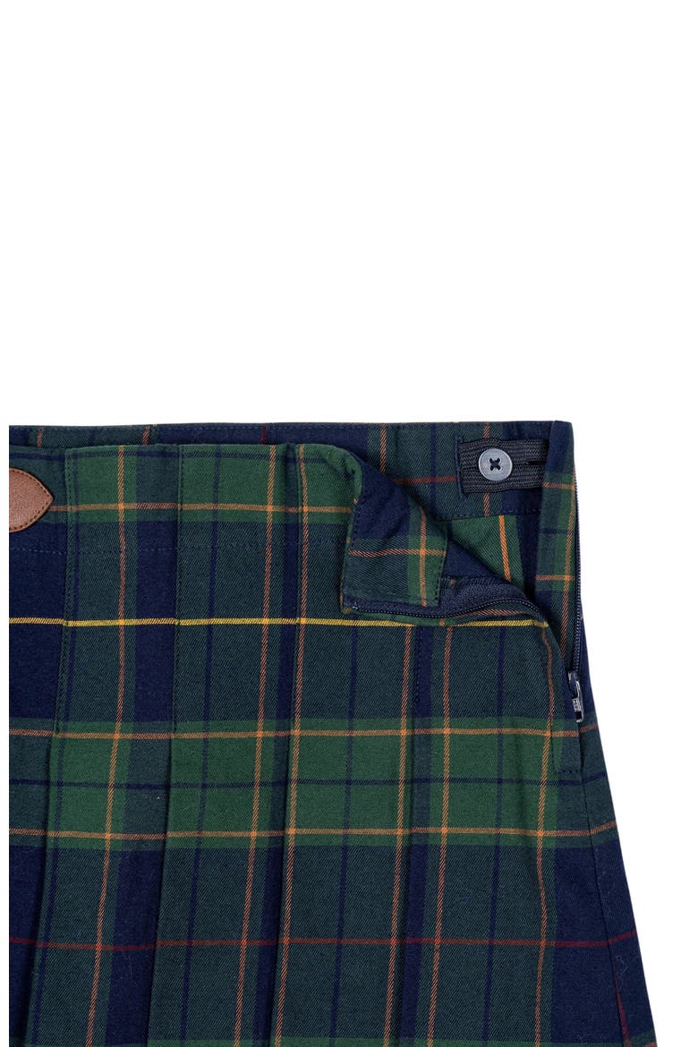 Girls' Organic Pleated Buckle Skirt, Toddler, Alternate, color, Navy Schoolgirl Plaid