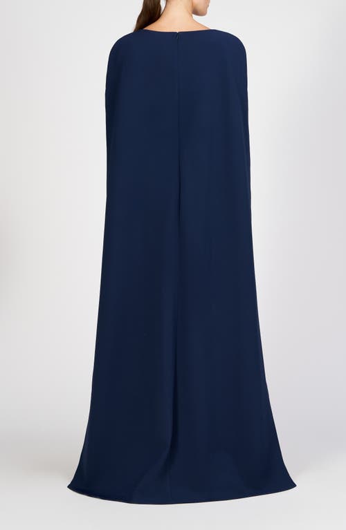 Kay Unger Alexandria Cape Sleeve Gown In Dark Midnight