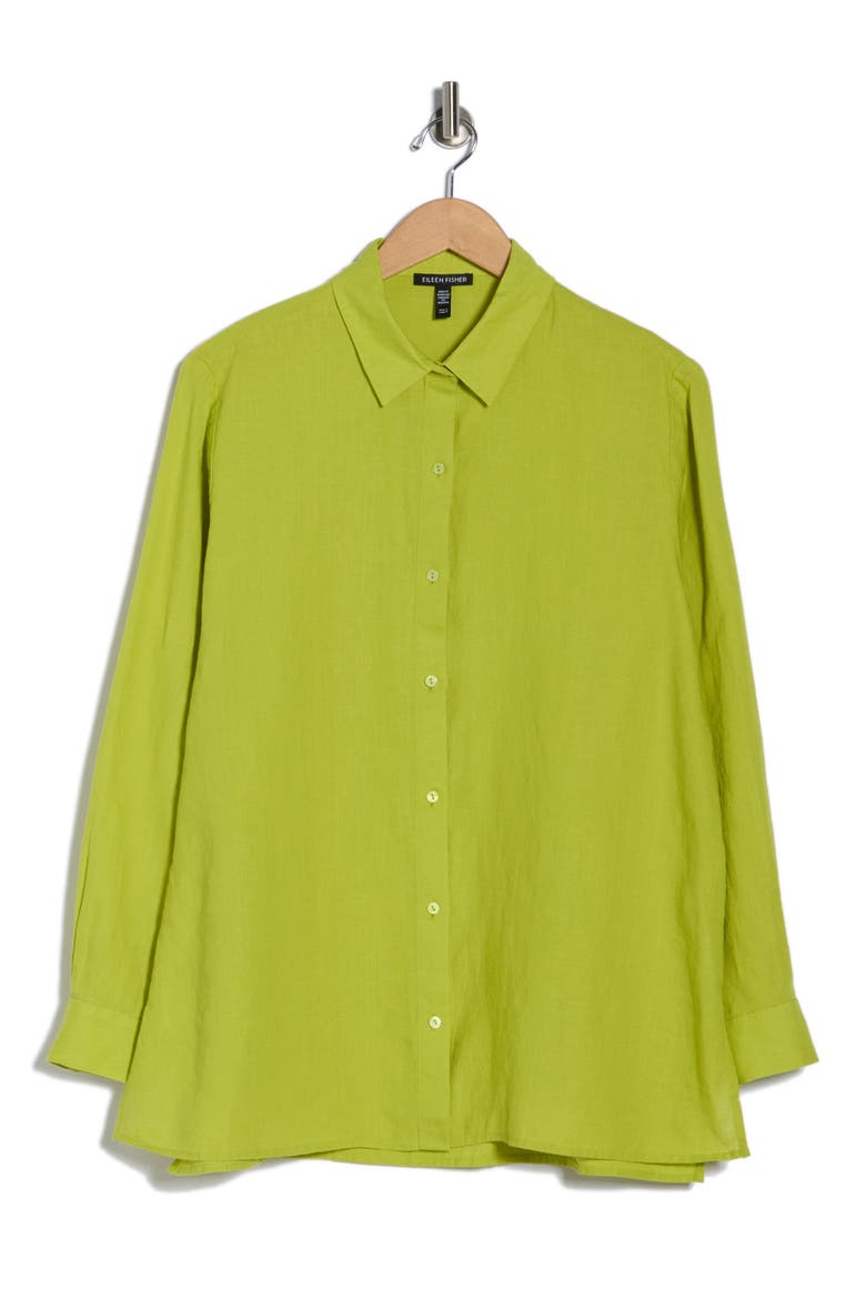 Classic Collar Organic Linen Button-Up Shirt, Alternate, color, CHRTS