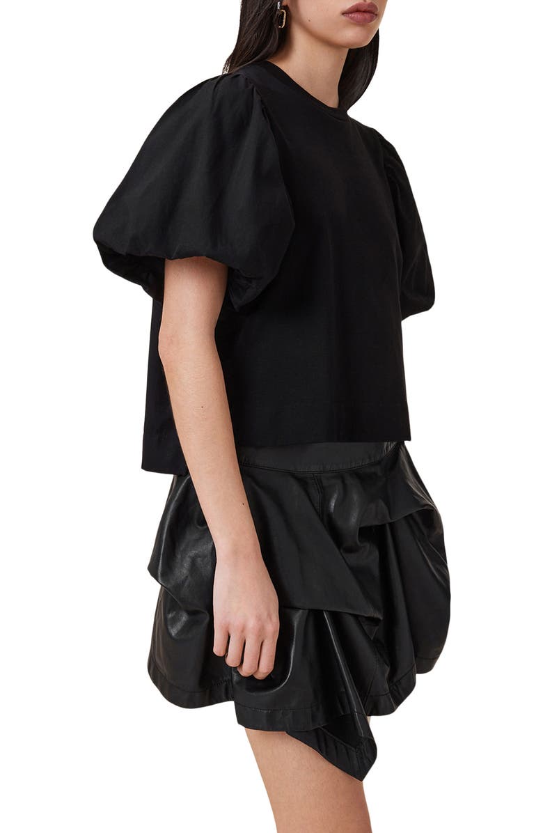 AllSaints Hitch Ruched Leather Miniskirt, Alternate, color,