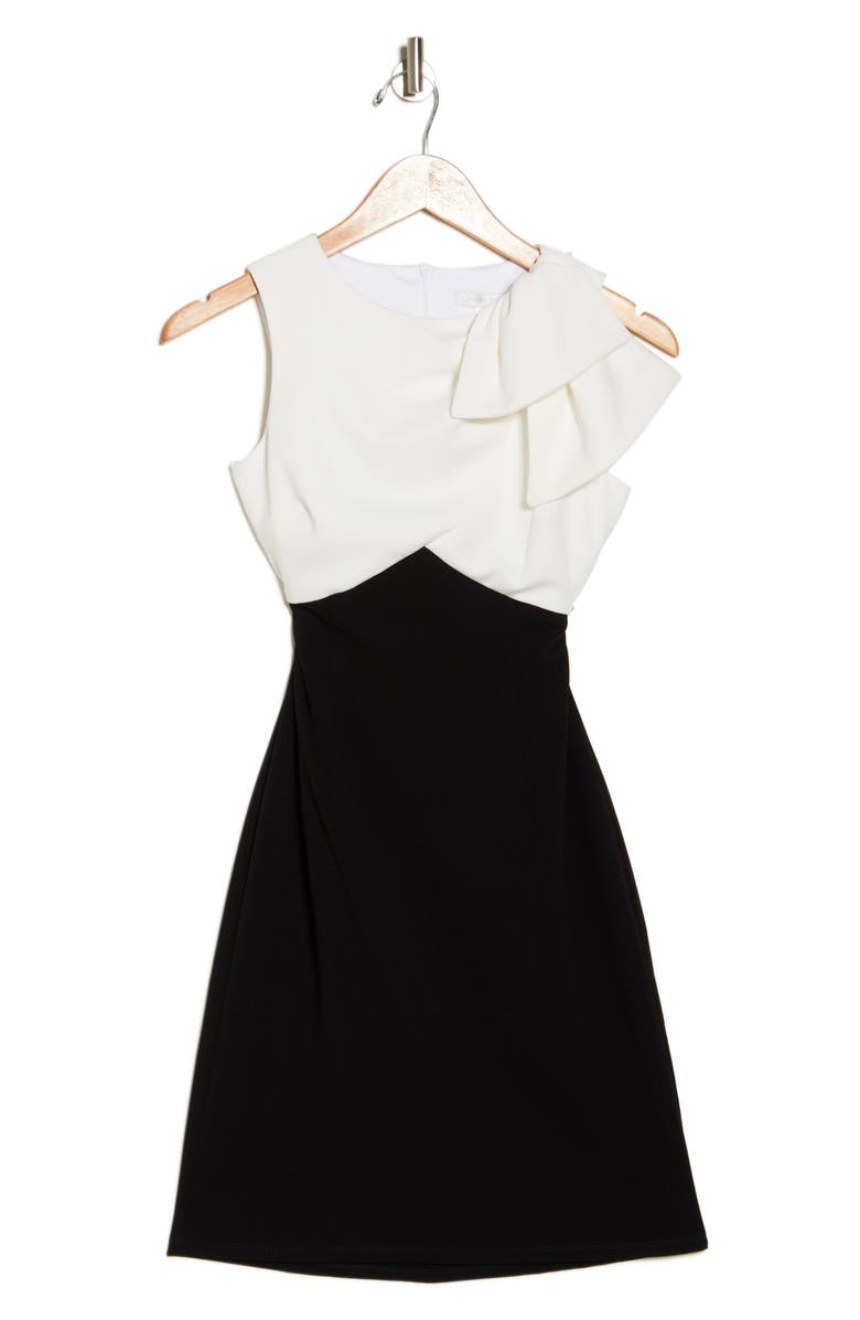 London Times Two-Tone Bow Sleeveless Dress, Alternate, color, Blk/White