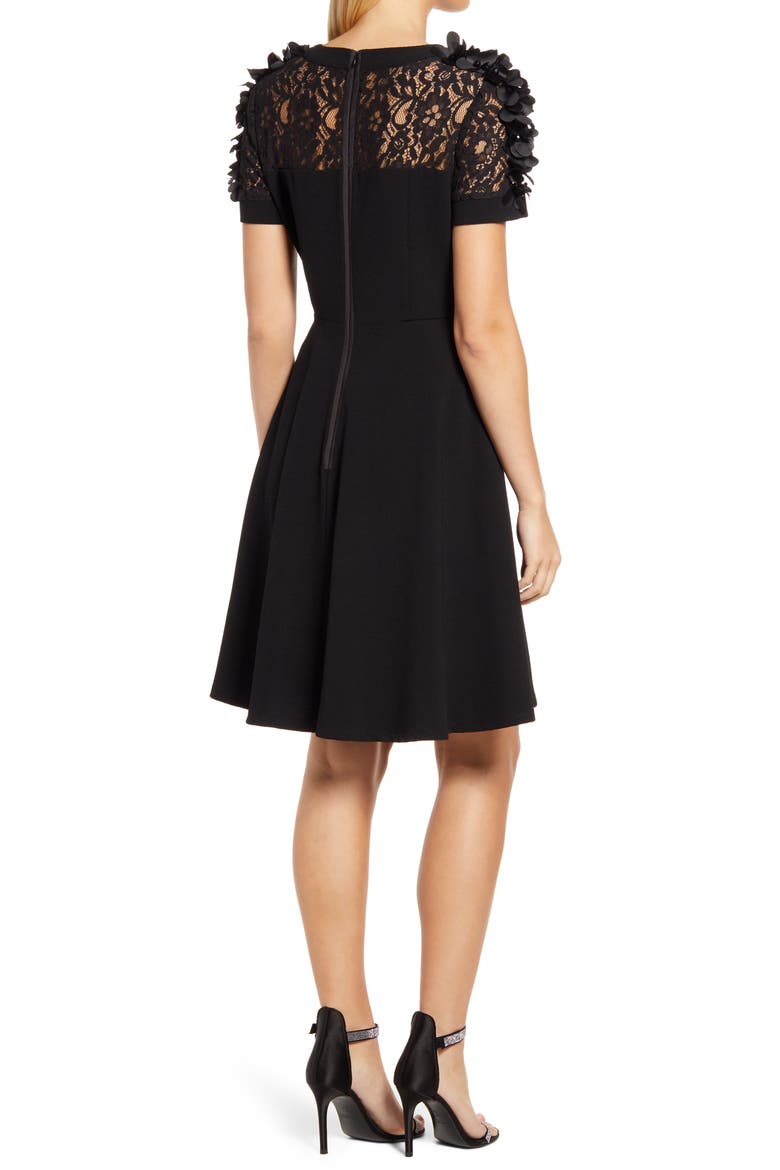 Floral Appliqué Fit & Flare Cocktail Dress, Alternate, color, BLACK