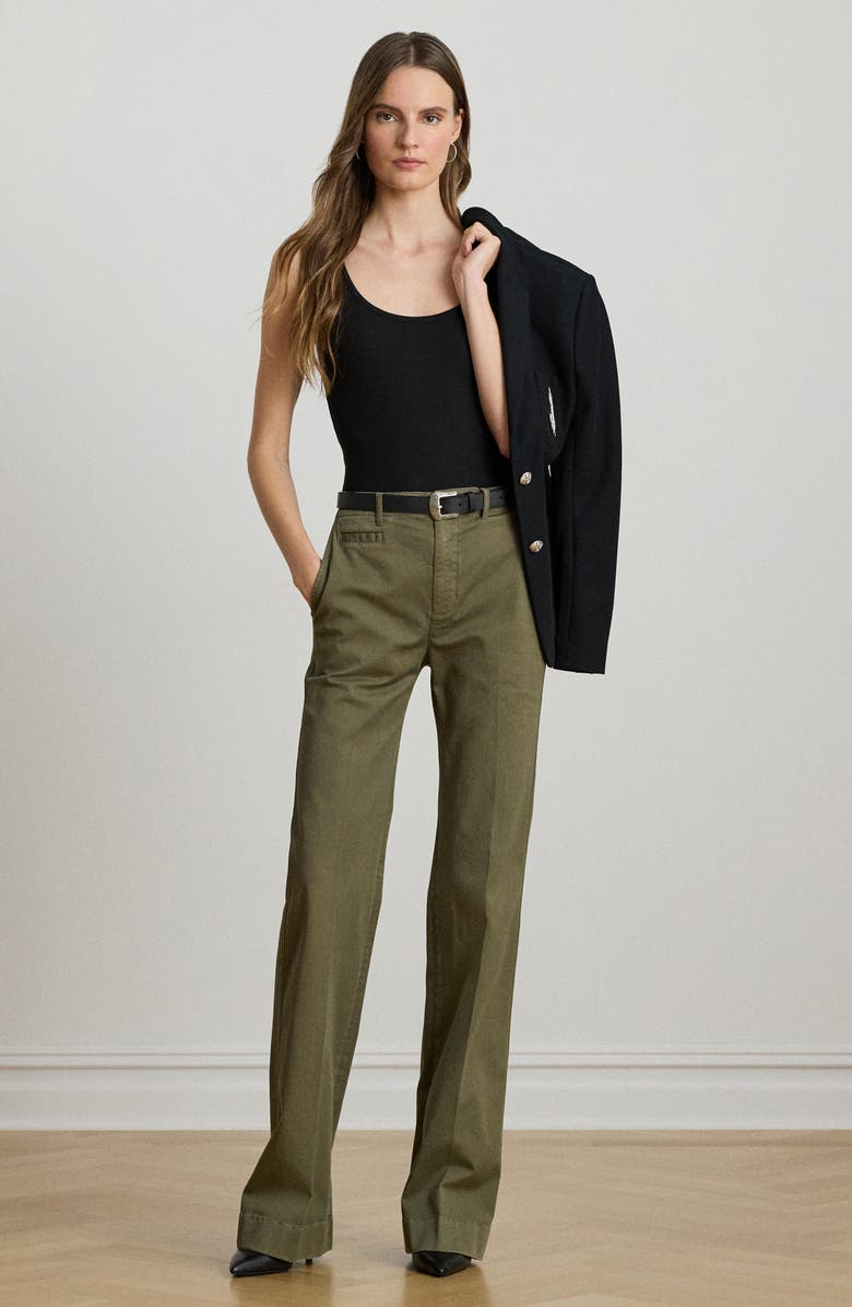 Lauren Ralph Lauren High Waist Flare Stretch Twill Chinos, Alternate, color, Botanic Olive
